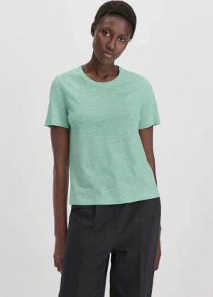 hessnatur Damen T-Shirt Relaxed aus Leinen und Bio-Baumwolle - grün - Größe 40