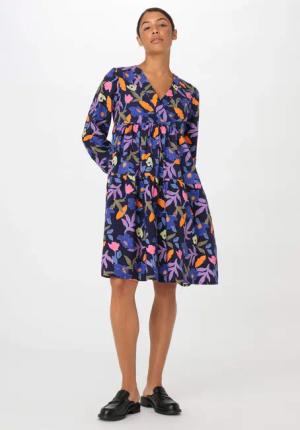 hessnatur Damen Popeline Kleid Mini Relaxed aus Bio-Baumwolle - blau - Größe 38