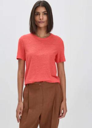 hessnatur Damen T-Shirt Relaxed aus Leinen und Bio-Baumwolle - rot - Größe 42