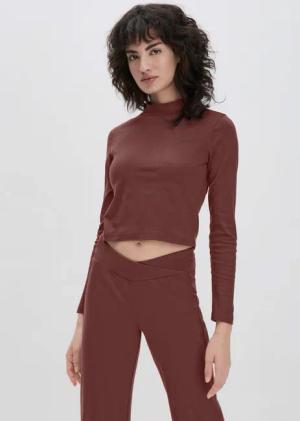 hessnatur Loungewear Longsleeve Fitted ACTIVE LIGHT aus Bio-Baumwolle - braun - Größe 34