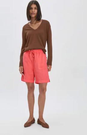 hessnatur Damen Shorts Relaxed aus weichem TENCEL Lyocell mit Leinen - rot - Größe 48
