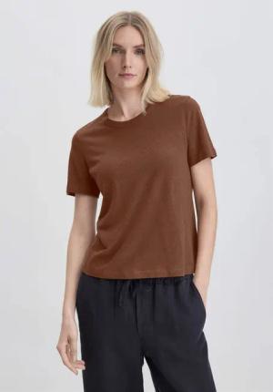 hessnatur Damen T-Shirt Relaxed aus Leinen und Bio-Baumwolle - braun - Größe 44
