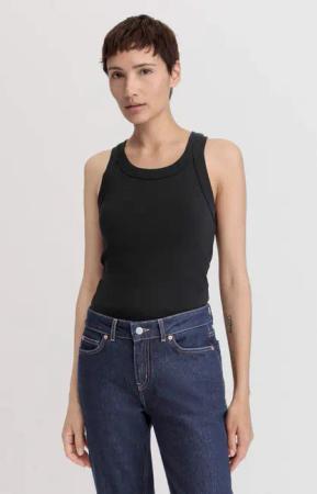 hessnatur Damen Rib Top Slim aus Bio-Baumwolle - schwarz - Größe 42