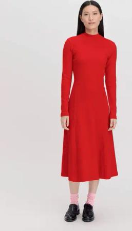 hessnatur Damen Rib Jersey Kleid Midi Slim aus Bio-Baumwolle - rot - Größe 44