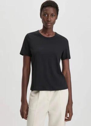 hessnatur Damen T-Shirt Relaxed aus Leinen und Bio-Baumwolle - schwarz - Größe 46