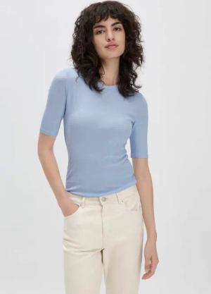 hessnatur Damen Softrib Shirt Fitted aus Bio-Baumwolle und TENCEL™ Modal - blau - Größe 46