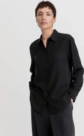 hessnatur Damen Bluse Relaxed aus TENCEL™ Lyocell - schwarz - Größe 48