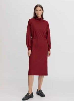 hessnatur Damen Jersey Kleid Midi Relaxed aus TENCEL™ Lyocell mit Bio-Baumwolle - rot - Größe 42