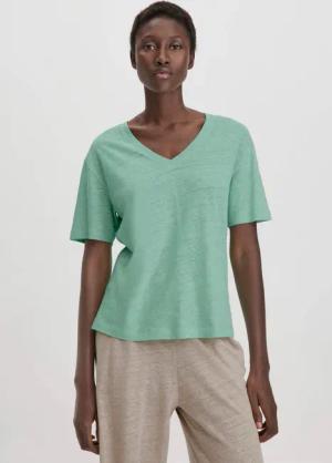 hessnatur Damen T-Shirt Oversize aus Leinen mit Bio-Baumwolle - grün - Größe 36