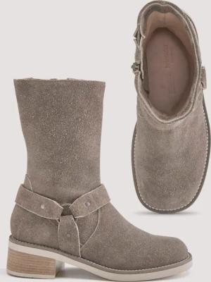 hessnatur Damen Biker Boots aus chromfrei gegerbtem Velours-Leder - grau - Größe 37