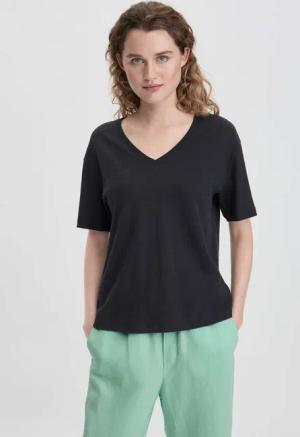 hessnatur Damen T-Shirt Oversize aus Leinen mit Bio-Baumwolle - schwarz - Größe 38
