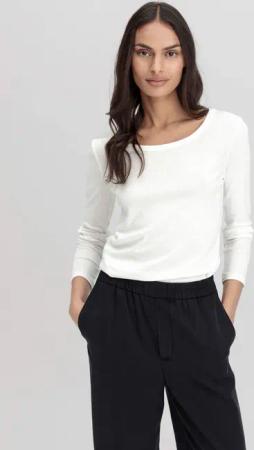 hessnatur Damen Softrib Shirt Fitted aus Bio-Baumwolle mit TENCEL™ Modal - weiß - Größe 46