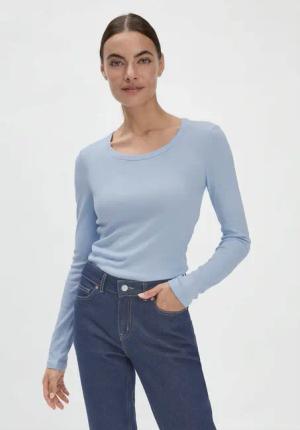 hessnatur Damen Softrib Shirt Fitted aus Bio-Baumwolle mit TENCEL™ Modal - blau - Größe 40