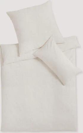 hessnatur Chambray Bettwäsche-Set aus Bio-Baumwolle mit Leinen - weiß - Größe 135x200 / 80x80 cm