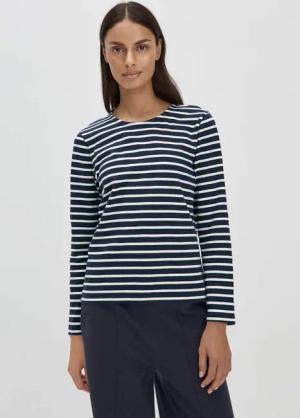 hessnatur Damen Streifen Heavy Jersey Slub Longsleeve Relaxed aus Bio-Baumwolle - blau - Größe 34
