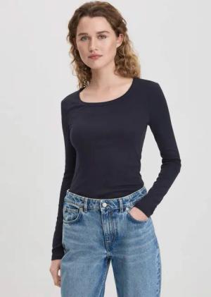 hessnatur Damen Softrib Shirt Fitted aus Bio-Baumwolle mit TENCEL™ Modal - blau - Größe 34