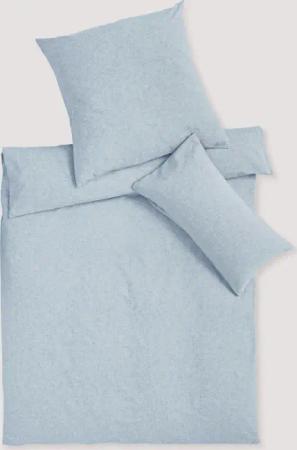 hessnatur Chambray Bettwäsche-Set aus Bio-Baumwolle mit Leinen - blau - Größe 135x200 / 80x80 cm