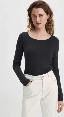 hessnatur Damen Softrib Shirt Fitted aus Bio-Baumwolle mit TENCEL™ Modal - schwarz - Größe 44