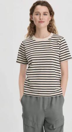 hessnatur Damen Streifen Heavy Jersey Slub T-Shirt Relaxed aus Bio-Baumwolle - natur - Größe 38