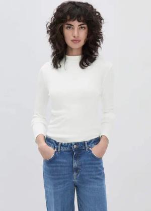 hessnatur Damen Softrib Langarmshirt Slim aus Bio-Baumwolle und TENCEL™ Modal - weiß - Größe 46