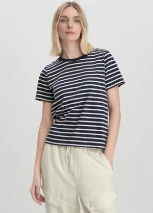 hessnatur Damen Streifen Heavy Jersey Slub T-Shirt Relaxed aus Bio-Baumwolle - blau - Größe 34