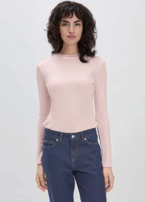 hessnatur Damen Softrib Langarmshirt Slim aus Bio-Baumwolle und TENCEL™ Modal - rosa - Größe 46