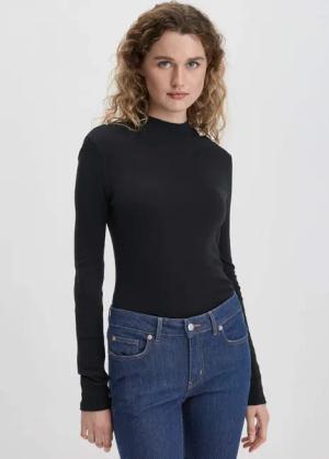 hessnatur Damen Softrib Langarmshirt Slim aus Bio-Baumwolle und TENCEL™ Modal - schwarz - Größe 44