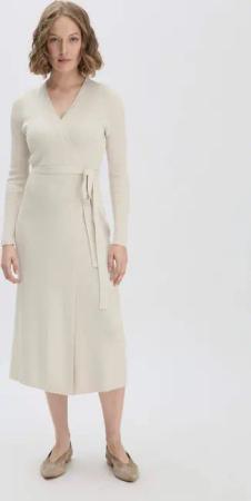 hessnatur Damen Rib Strick Kleid Midi Fitted aus Bio-Baumwolle - beige - Größe 36
