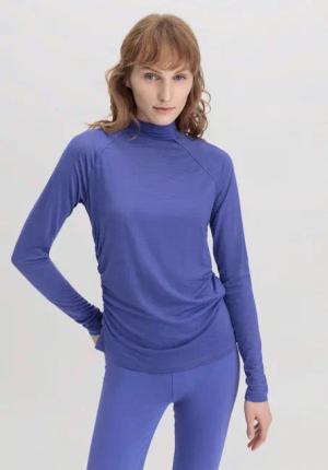 hessnatur Loungewear Shirt Langarm Slim ACTIVE FUNCTIONAL aus Bio-Merinowolle und TENCEL™ Lyocell - blau - Größe 38