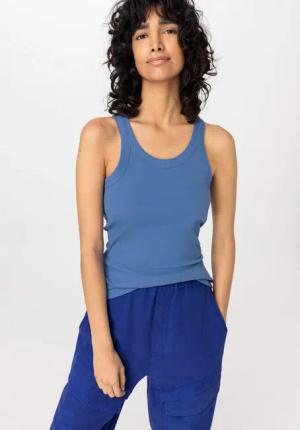 hessnatur Damen Rib Top Slim aus Bio-Baumwolle - blau - Größe 46