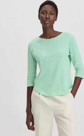 hessnatur Damen Longsleeve Relaxed aus Leinen mit reiner Bio-Baumwolle - grün - Größe 38
