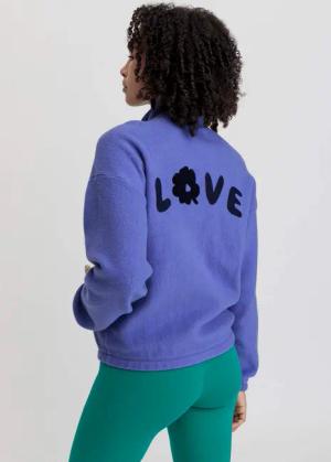 hessnatur Loungewear Fleece Jacke Relaxed ACTIVE LIGHT aus Bio-Baumwolle - blau - Größe S
