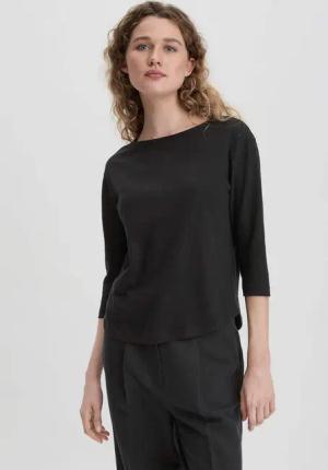 hessnatur Damen Longsleeve Relaxed aus Leinen mit reiner Bio-Baumwolle - schwarz - Größe 34