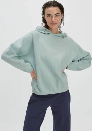 hessnatur Loungewear Fleece Hoodie Oversized ACTIVE COMFORT aus Bio-Baumwolle - grün - Größe S