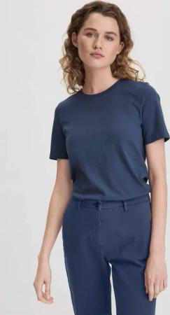 hessnatur Damen T-Shirt Regular aus Bio-Baumwolle - blau - Größe 34