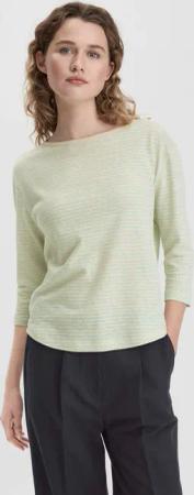 hessnatur Damen Streifen Longsleeve Relaxed aus Leinen und Bio-Baumwolle - beige - Größe 44