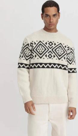hessnatur Herren Pullover Jacquard aus Schurwolle - natur - Größe 56