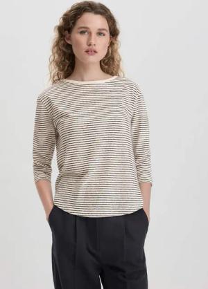 hessnatur Damen Streifen Longsleeve Relaxed aus Leinen und Bio-Baumwolle - weiß - Größe 34