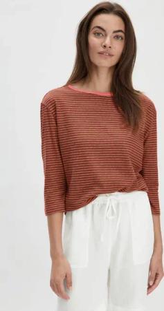 hessnatur Damen Streifen Longsleeve Relaxed aus Leinen und Bio-Baumwolle - braun - Größe 44