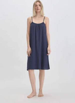 hessnatur Damen Musselin Nachthemd Relaxed PURE COMFORT aus Bio-Baumwolle - blau - Größe 36