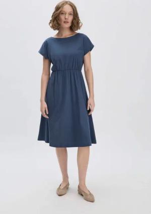 hessnatur Damen Jersey Kleid Midi Relaxed aus Bio-Baumwolle - blau - Größe 46