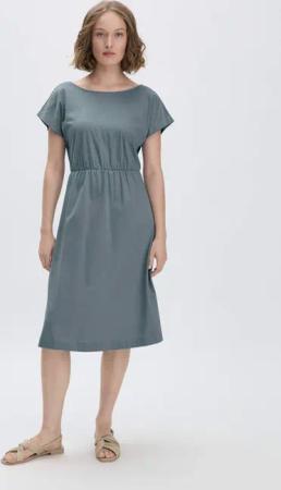 hessnatur Damen Jersey Kleid Midi Relaxed aus Bio-Baumwolle - grün - Größe 42