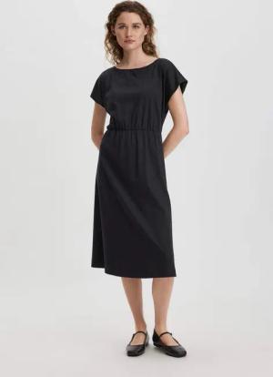 hessnatur Damen Jersey Kleid Midi Relaxed aus Bio-Baumwolle - schwarz - Größe 46