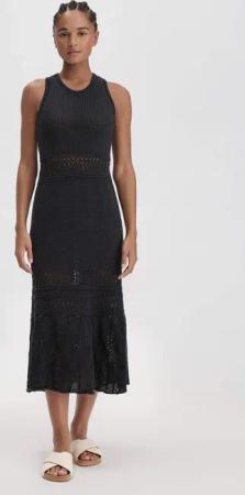 hessnatur Damen Ajour Strick Kleid Midi Fitted aus Bio-Baumwolle - schwarz - Größe 44