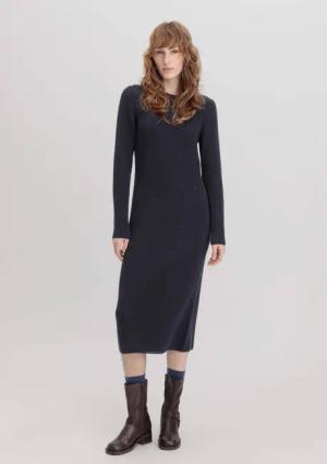 hessnatur Damen Strickkleid Midi Regular aus Bio-Baumwolle - blau - Größe XS