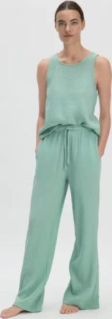 hessnatur Damen Musselin Schlafhose Relaxed PURE COMFORT aus Bio-Baumwolle - grün - Größe 34