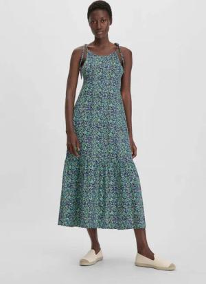 hessnatur Damen Print Jersey Kleid Midi Relaxed aus Bio-Baumwolle - grün - Größe 38
