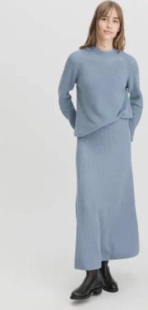 hessnatur Damen Strickrock Midi Regular aus Bio-Baumwolle - blau - Größe 38
