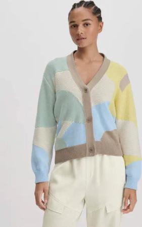 hessnatur Damen Intarsia Strick Jacke Relaxed aus Bio-Baumwolle - beige - Größe L