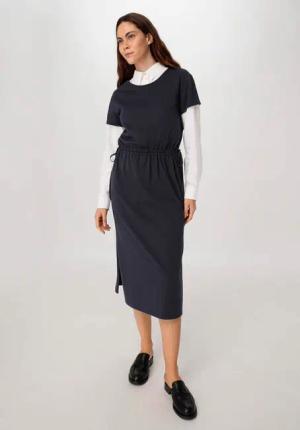 hessnatur Damen Jersey Kleid Midi Regular aus Bio-Baumwolle - blau - Größe 36